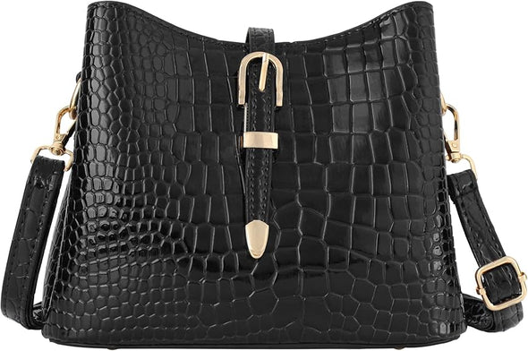 Women Retro Alligator Bucket Bags Crocodile Pattern Designer Shoulder Bag Ladies PU Purse Crossbody Wallet Bag