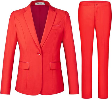 Women's 2 Piece Suit Notched Lapel One Button Slim Fit Business Office Work Tuxedo Blazer Pants Set