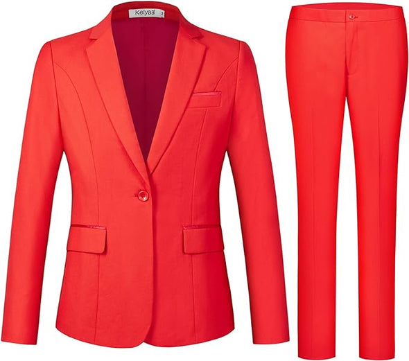 Women's 2 Piece Suit Notched Lapel One Button Slim Fit Business Office Work Tuxedo Blazer Pants Set
