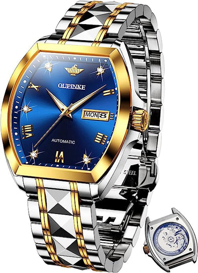 OUPINKE Mens Automatic Watches Luxury Self Winding Mechanical Tonneau Diamond Business Dress Wrist Watches Sapphire Crystal Tungsten Steel Waterproof Luminous