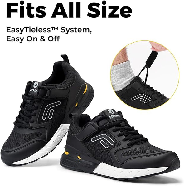 FitVille Men's Walking Shoes Wide Width Diabetic Shoes Hands Free Slip On Sneaker Hook and Loop Strap Running Shoes for Flat Feet Plantar Fasciitis-Rebound Core