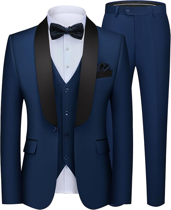 Men's 3 Piece Suit Slim Fit Solid One Button Party Wedding Tuxedo Suits Blazer Jacket Vest Pants Set