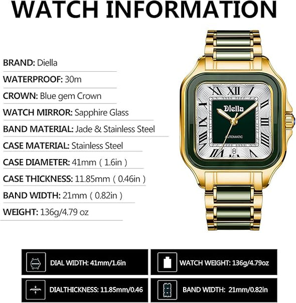 Diella Rectangle Automatic Wrist Watches for Men and Women