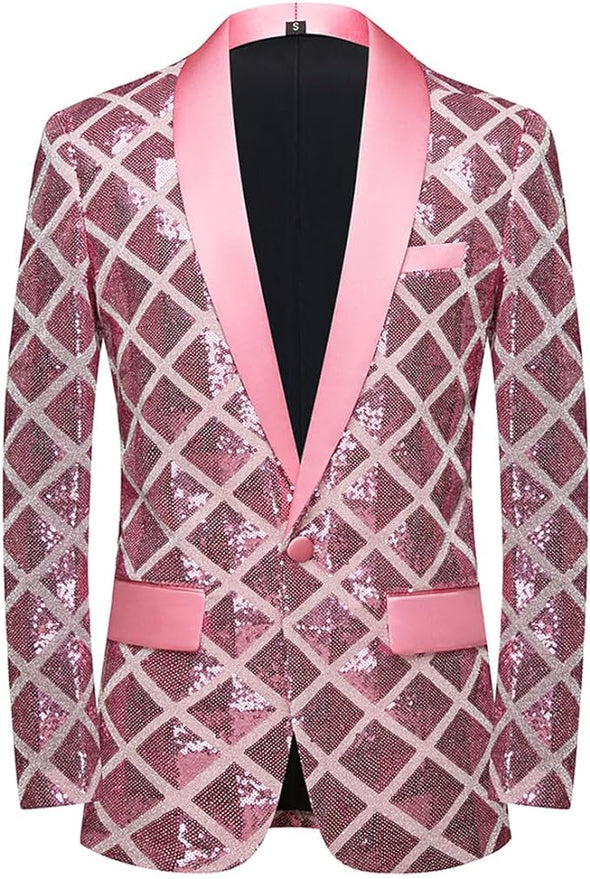 Men Sequin Shiny Stereoscopic Pattern Prom Suit Jacket One Button and Blazers Tuxedo for Wedding Banquet