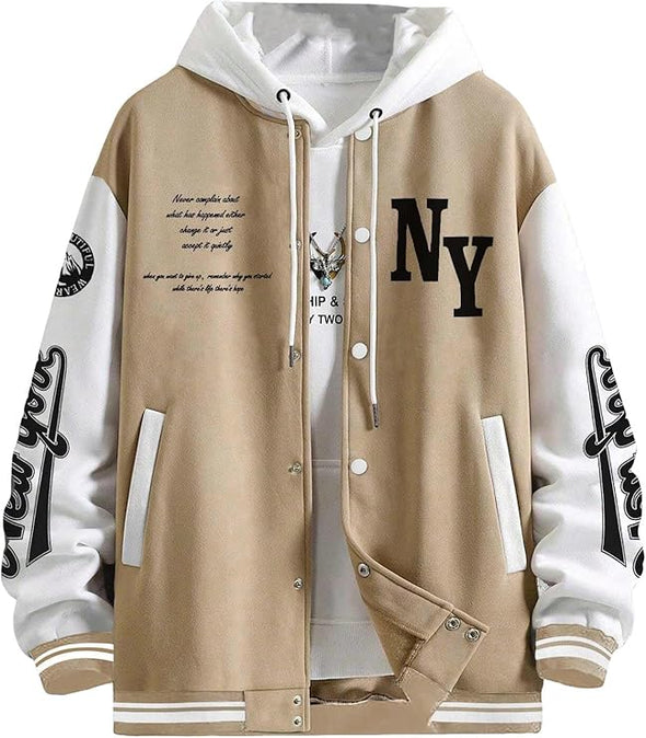 Men's Varsity Jacket Color Block Letter Graphic Long Sleeve Baseball Jacket