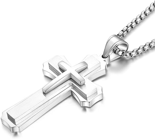 Cross Necklace for Men Stainless Steel Jesus Christ Crucifix Pendant Lord's Prayer Jewelry