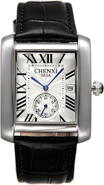 Retro Men Square Watch Quartz Calendar Leather Watch Independent Second Dial Dress Wrist Watch for Men Black Blue Brown