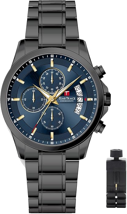 Man Luxury Business Waterproof Stainless Steel Chronograph Quartz Analog Wristwatch