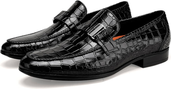 Classic Leather Dress Shoes for Men, Premium Alligator Printed Bussiness Dress Slip on Loafer for Mens