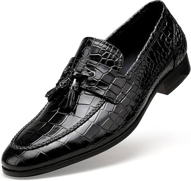 Casual Crocodile Printed Tassel Dress Shoes Leather Slip-on Penny Loafer for Men
