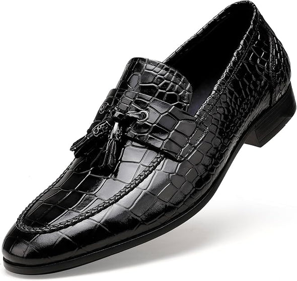 Casual Crocodile Printed Tassel Dress Shoes Leather Slip-on Penny Loafer for Men