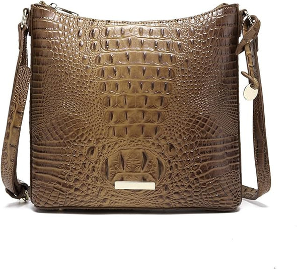 Shoulder Crocodile Flat Handbags for Women trendy Ladies Shoulder Bag Embossed Pattern Leather Crossbody Purse