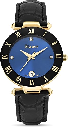 Stauer Minuit Swiss-Made Timepiece with Black Leather Band