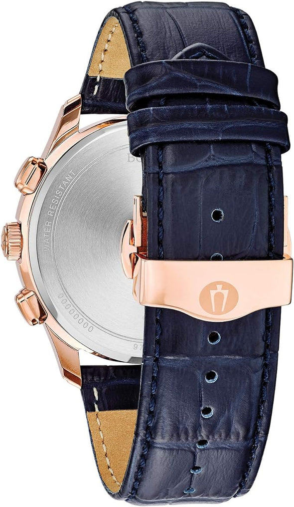 Bulova Men's Wilton Jewel Watch, 60hr Power Reserve, Luminous Hands, Roman Numerals, Domed Sapphire Crystal, 43mm, Blue/Rose Gold