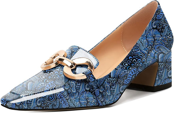 Womens Square Toe Block Heels Mid Chunky Heel Loafer Pumps Slip On Chain Dress Comfortable Prom Shoe