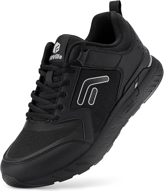 FitVille Men's Walking Shoes Wide Width Diabetic Shoes Hands Free Slip On Sneaker Hook and Loop Strap Running Shoes for Flat Feet Plantar Fasciitis-Rebound Core