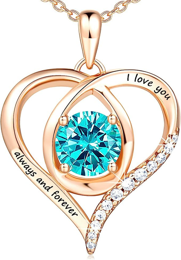 Necklaces for Women, 18K Rose Gold Over 925 Sterling Silver Heart Necklace for Women, Dainty Necklace for Women Pendant Necklace, Birthstone Twisted Silver Jewelry Mothers Day Gifts For Mom Birthday Gifts New Mom Gifts for Women