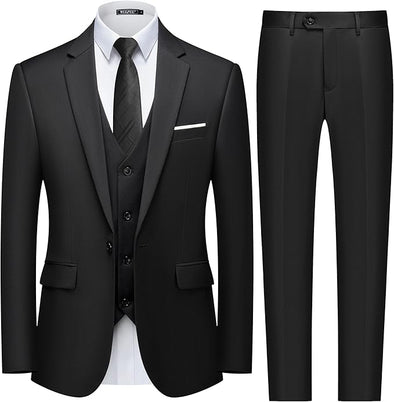 Men's Slim Fit 3 Piece Suit, One Button Solid Blazer Business Party Jacket Vest Pants Set