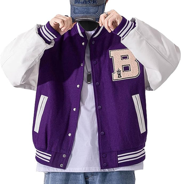 Baseball Bomber Jacket Vintage Sweatshirt Casual Unisex Streetwear Coats with Patch