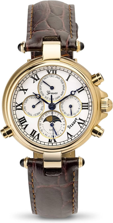 Stauer Automatic Wrist Watch for Men – Men's Watches w/Genuine Brown Leather Band – Gold Finished Automatic Watches for Men – Water Resistant Analog Watch – Stylish Gifts for Men