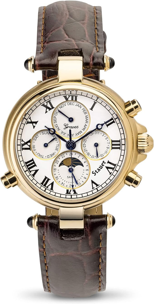 Stauer Automatic Wrist Watch for Men – Men's Watches w/Genuine Brown Leather Band – Gold Finished Automatic Watches for Men – Water Resistant Analog Watch – Stylish Gifts for Men