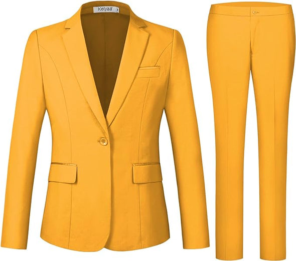 Women's 2 Piece Suit Notched Lapel One Button Slim Fit Business Office Work Tuxedo Blazer Pants Set