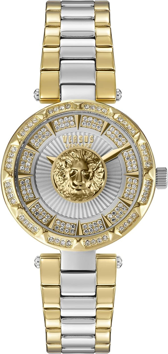 Versus Versace Sertie Collection Luxury Womens Watch Timepiece with a Two Tone Bracelet Featuring a Two Tone Case and Silver Dial