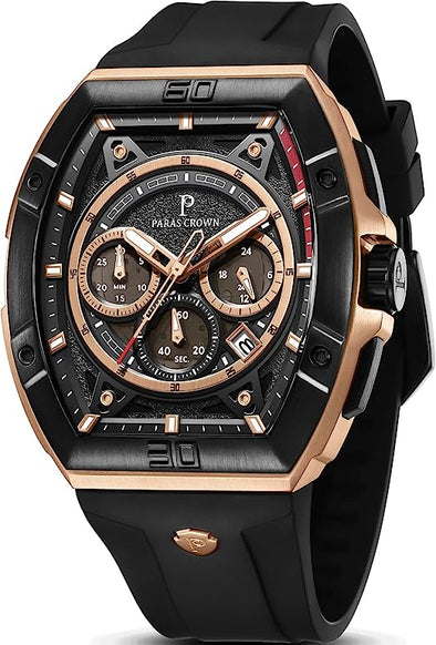 Paras Crown Watch for Men Waterproof Quartz Luxury Chronograph Analog Men's Wrist Watches