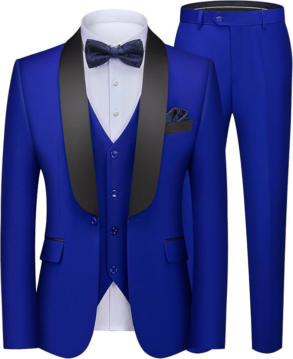 Men's 3 Piece Suit Slim Fit Solid One Button Party Wedding Tuxedo Suits Blazer Jacket Vest Pants Set