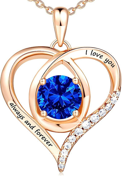 Necklaces for Women, 18K Rose Gold Over 925 Sterling Silver Heart Necklace for Women, Dainty Necklace for Women Pendant Necklace, Birthstone Twisted Silver Jewelry Mothers Day Gifts For Mom Birthday Gifts New Mom Gifts for Women