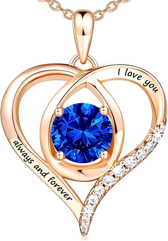 Necklaces for Women, 18K Rose Gold Over 925 Sterling Silver Heart Necklace for Women, Dainty Necklace for Women Pendant Necklace, Birthstone Twisted Silver Jewelry Mothers Day Gifts For Mom Birthday Gifts New Mom Gifts for Women