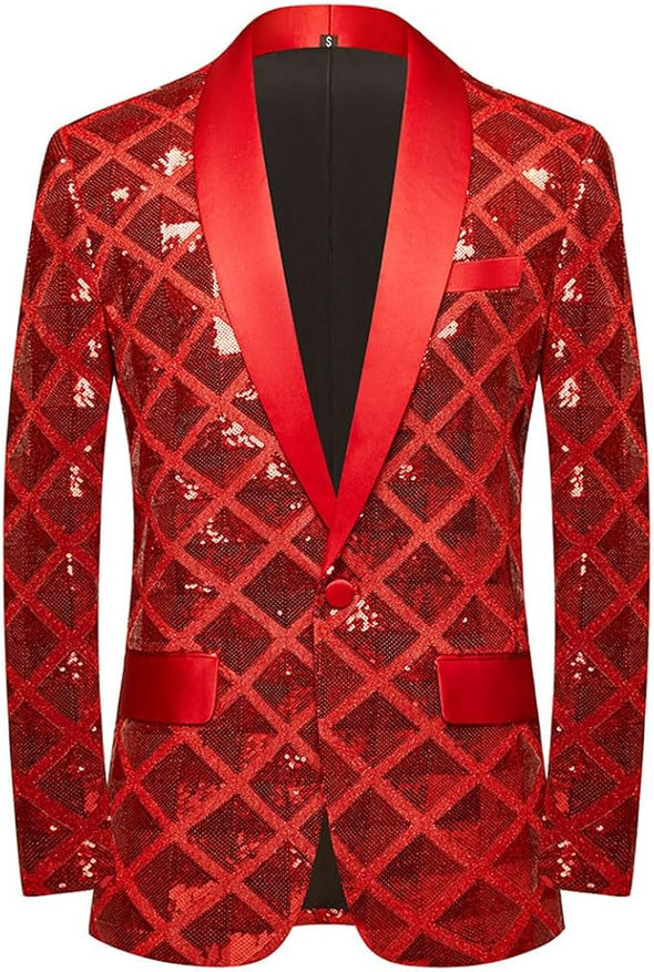 Men Sequin Shiny Stereoscopic Pattern Prom Suit Jacket One Button and Blazers Tuxedo for Wedding Banquet