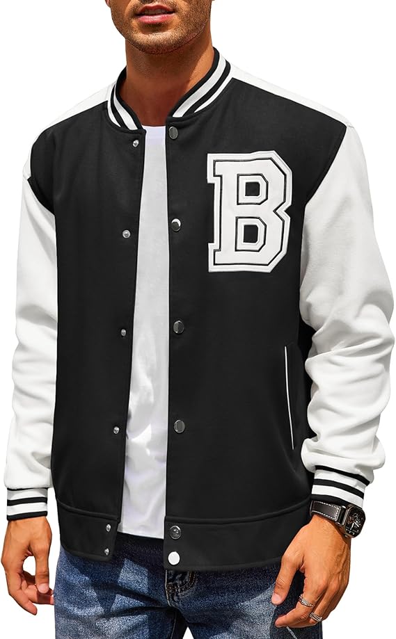 Men's Varsity Jacket Letterman Bomber Jacket Baseball Lightweight Wool Blend Jacket