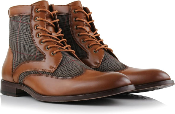 Men's Wing-Tip Plaid Dress Boots