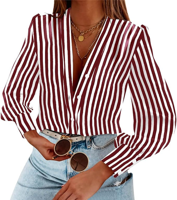 Women's Business Casual Tops Summer Long Sleeve Silk Button Down Shirts V Neck Chiffon Blouses…