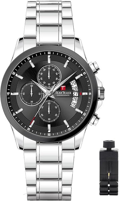 Man Luxury Business Waterproof Stainless Steel Chronograph Quartz Analog Wristwatch