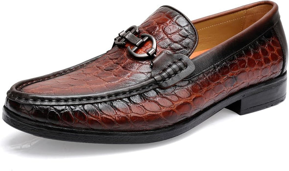 Men's Slip on Oxford Dress Shoes Crocodile Pattern Formal Leather Shoes for Men