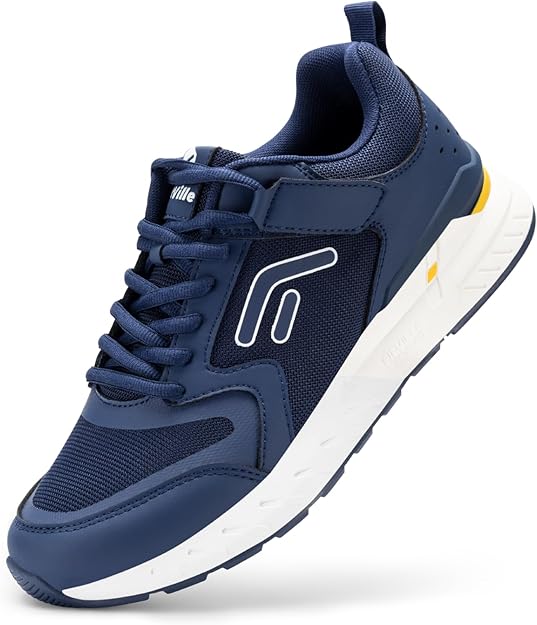 FitVille Men's Walking Shoes Wide Width Diabetic Shoes Hands Free Slip On Sneaker Hook and Loop Strap Running Shoes for Flat Feet Plantar Fasciitis-Rebound Core