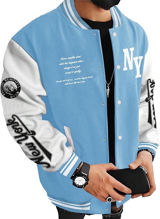 Men's Varsity Jacket Color Block Letter Graphic Long Sleeve Baseball Jacket
