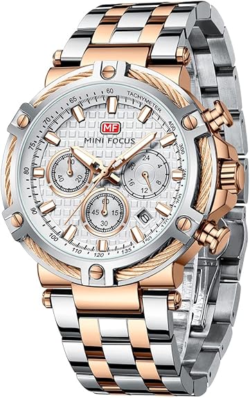 Business Men Watches (Chronograph/Waterproof/Luminous/Calendar/24 Hours) Big Face Stainless Steel Band Watches for Men