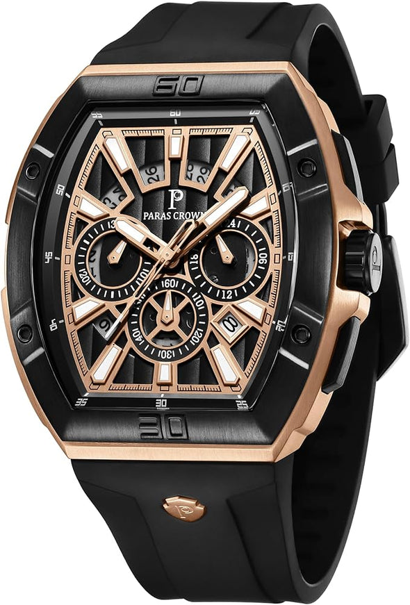 Paras Crown Watch for Men Waterproof Quartz Luxury Chronograph Analog Men's Wrist Watches