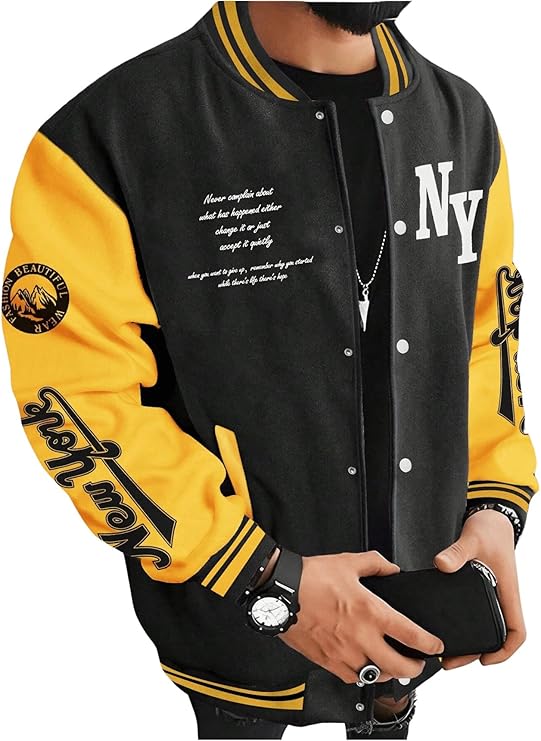 Men's Varsity Jacket Color Block Letter Graphic Long Sleeve Baseball Jacket