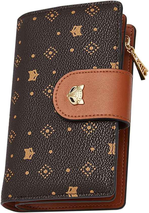 Bifold Wallets for Women, Signature PVC Leather Womens Fashion Cute Wallet RFID Blocking with Gift Box Packing Ladies Card Holder with Zipper Pocket ID Window Credit Card Cases