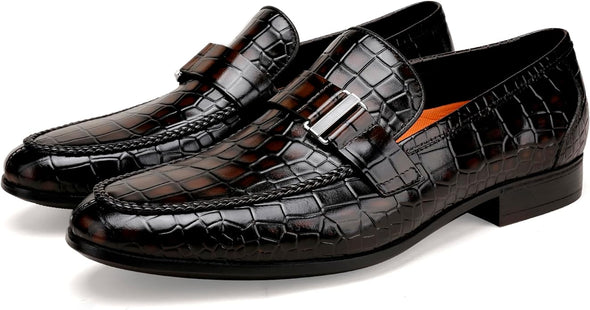 Men's Leather Penny Loafers Formal Dress Shoes Crocodile Printed Soft Slip-On Loafer for Men