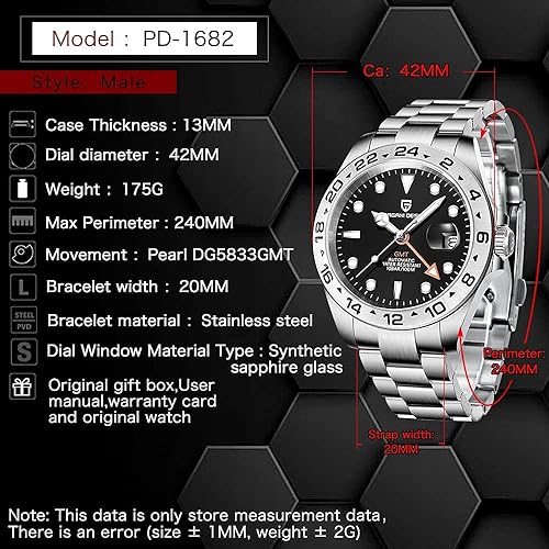 Pagani Design Men's Mechanical Watch Automatic Mobile Stainless Steel Strap Sapphire Glass Mirror Waterproof 100m