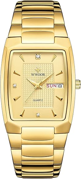 Square Watches for Men Stainless Steel Mens Square Watch with Date Original Waterproof Analog Quartz Fashion Business Casual Wristwatch