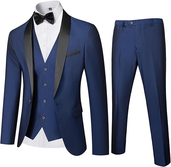 Mens 3-Piece Suit Shawl Lapel One Button Tuxedo Winter Fabric Slim Fit Dinner Jacket Vest Pants & Tie Set