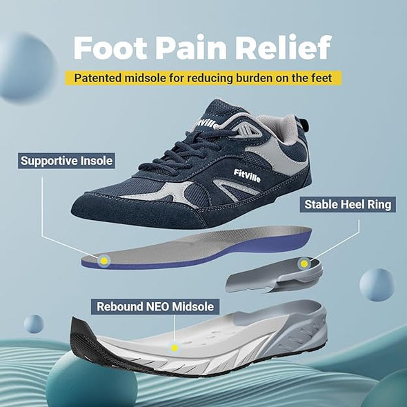 FitVille Wide Walking Shoes for Men Extra Wide Width Sneakers with Arch Support for Flat Feet Heel Pain Relief Plantar Fasciitis