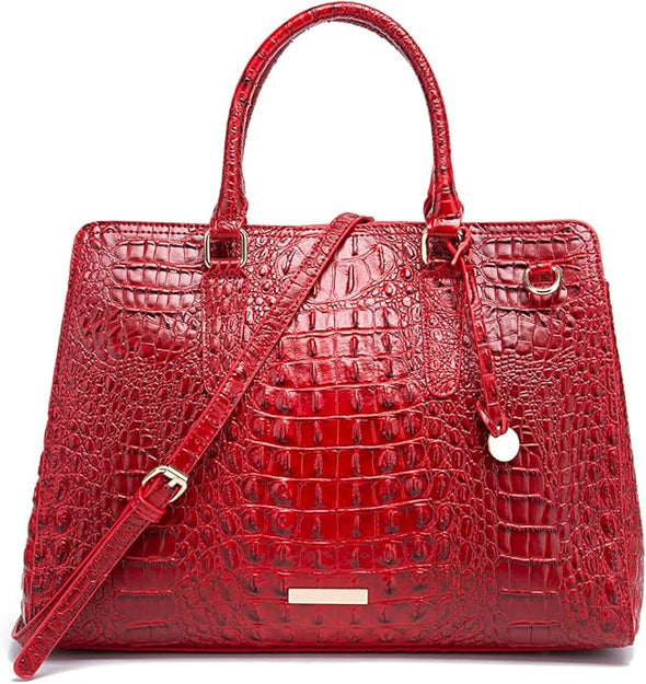 Women's Totes Briefcase for Work Waterproof Shoulder Bag Large Capacity Crocodile Embossed Vegan Leather Handbag
