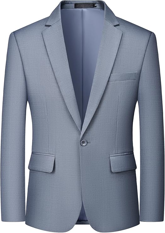 Men's One Button Suit Jacket Elegant Solid Color Blazers Slim Fit Lightweight Sport Coats Blazer